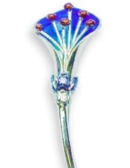 Large Blue Enameled Flower Pin With Red & CZ