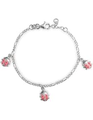 Bling Jewelry Girls Pink Enamel Ladybugs Charm Bracelet Silver 6in