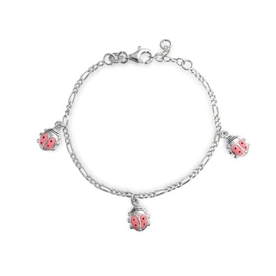 Cheap Girls Jewelry Bling Jewelry Girls Pink Enamel Ladybugs Charm Bracelet Silver 6in For Sale