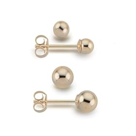 14k Yellow Gold 2 Pair Earring Set 3mm and 4mm Ball Studs