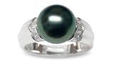 Size 5 18K white gold Trina Black Tahitian south sea cultured pearl and diamond ring