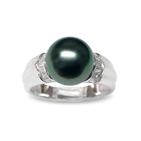 Size 9 18K white gold Trina Black Tahitian south sea cultured pearl and... by