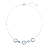 Sterling Silver Rolo Chain and Aqua Swarovski Crystallized Elements 3 Open Circle Frontal Necklace, 16+3