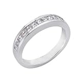 14k White Princess Cut 0.6 Ct Diamond Band Ring - Size 7.0