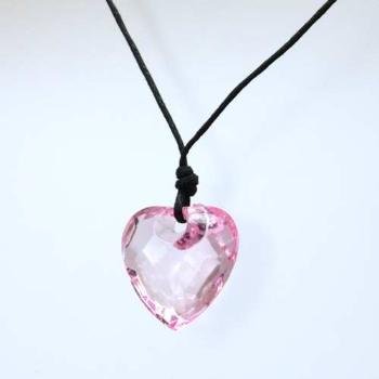 Pink Faceted Plastic Heart Pendant on a 22 Cord