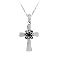 Sterling Silver Black Cubic Zirconia Celtic Cross Pendant, 18