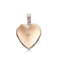 14K Yellow Gold-Filled Heart Diamond Pendant Photo Locket (17 x 25 mm)