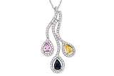 1 5/8 Carat Multi gemstone and Diamond 14K White Gold Pendant w/Chain