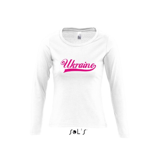 Ukraine Oldschool LÄNDERSHIRT EM / WM FAN Trikot – Damen Langarm Longsleeve T-Shirt S-XL , White – pink , S