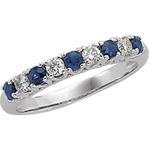 14K White Gold Sapphire & Diamond Bridal Band Ring