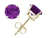 All-Natural Genuine 5 mm, Round Amethyst earrings set in 14k Yellow gold
