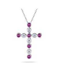 0.20 Cts Diamond & 0.24 Cts Pink Sapphire Bubble Cross Pendant in 14K White Gold