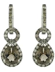 14K White Gold 4.25cttw Round Shaped Brown Diamond & Pear Shaped Topaz Earrings