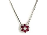14K White Gold 7MM Flower Pendant Enhanced with Ruby and Prong Set Diamonds on a 16'' Cable Chain.