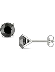 10K White Gold, Black Diamond Earrings, (2 cttw)