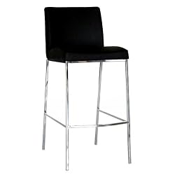Baxton Studio 45-1/2-Inch-Tall Padded Leather Counter Stool, Set of 2, Black and Chrome