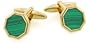 Octagonal sided gold plated cufflinks with malachite with presentation box