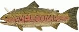 Decorative Trout Fish Welcome Sign Plaque With Hanger And A Carved Wood Look 11