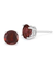 7mm Garnet Stud Earrings in Platinum Push Back Posts
