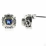 Sterling Silver Simulated Tanzanite CZ Filigree Earrings