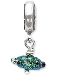 Silver Green Handmade Dichroic Glass Dangle Charm for 3mm Bracelets