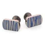 Handmade titanium lozenge shaped cufflinks with blued titanium accents