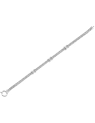 7.5" 14K White Gold Polished 4.0mm (1/6") Double Strand Round Wheat Chain Link w/ .09ct Diamond Bracelet w/ Fancy Spring Ring Clasp
