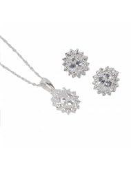 Toc Sterling Silver Cz Encrusted Pendant & Stud Earrings Set