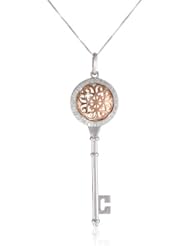 10k White Gold Rose Gold Key Diamond Pendant Necklace (1/8 cttw, I-J Color, I2-I3 Clarity), 18