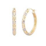 18k Yellow Gold Plated Sterling Silver Diamond-Accent Hoop Earrings