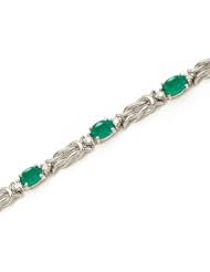 14k White Gold Natural Emerald And Diamond Tennis Bracelet