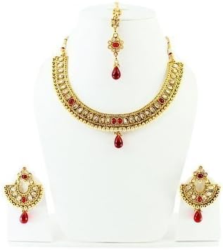 Harvi Creations Women's Traditional Necklace Set Indian Designer Jewellery Pearl Golden Earrings Jewelry