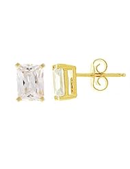 14k Gold Plated Sterling Silver Emerald-Cut Cubic Zirconia Studs