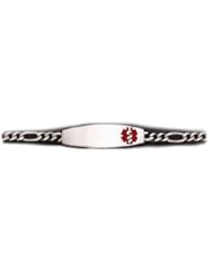 Sterling Silver Medical Alert ID Figaro Chain Bracelet - Length 8 Inch