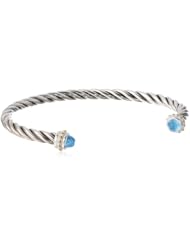 "Two-Tone" 14k Yellow Gold Plated and Sterling Silver Thin Twisted with Light Blue Stone Edged Cuff Bracelet