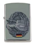  : Sturmfeuerzeug, "Panzer", silber, aufges. Barettabzeich.