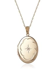 Yellow 14k Gold-Filled Engraved Oval with Genuine Diamond Locket Necklace, 18"