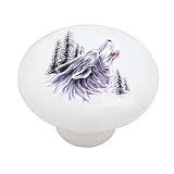 Howling Artic Wolf Decorative High Gloss Ceramic Drawer Knob