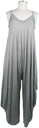 Women's Solid Color Oversize Loose Fit Harem Jumpsuit with Strap (XL, Heather Grey)