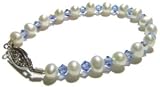 Kristin Baby Bracelet featuring Freshwater Pearls and Blue Swarovski Crystals