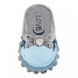 Blue Topaz & Diamond Baby Shoe Love Pendant in White Gold