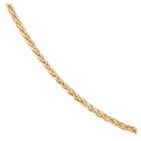 14k Yellow Gold 1.2mm Round Adjustable Wheat Chain Necklace, 18-22
