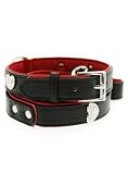 UrbanPup Red / Black Leather Diamante Heart Collar & Lead Set (Large - Dog Neck Circumference, adjusts: 14" to 18" / 35cm to 45cm)