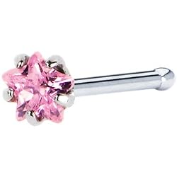 20 Gauge Pink Star Cubic Zirconia Nose Bone