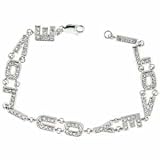 Sterling Silver Simulated Diamond CZ 'I Love You' Link Bracelet