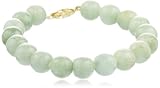 14kt Yellow Gold, Polished 10 mm Green Jade Bead Bracelet, 7.5"