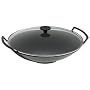 Le Creuset Cast Iron Wok with Glass Lid & Recipe Book, Satin Black, 36 cm