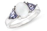 1 3/4 Carat Opal and Trillion-Cut Iolite 14K White Gold Ring