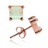 Rose Gold vermeil (24k Gold over Sterling Silver) Fiery Created White Opal stone square stud Earrings