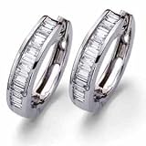 14kt White Gold Enchanting Baguette Diamond Hoop Earrings